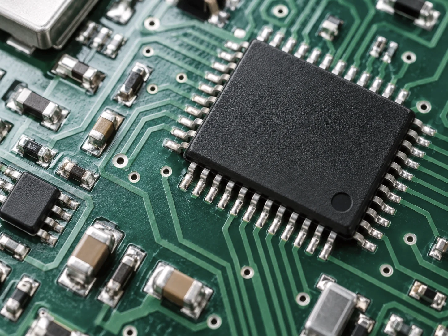 Close detail of circuit-board components and precision connections