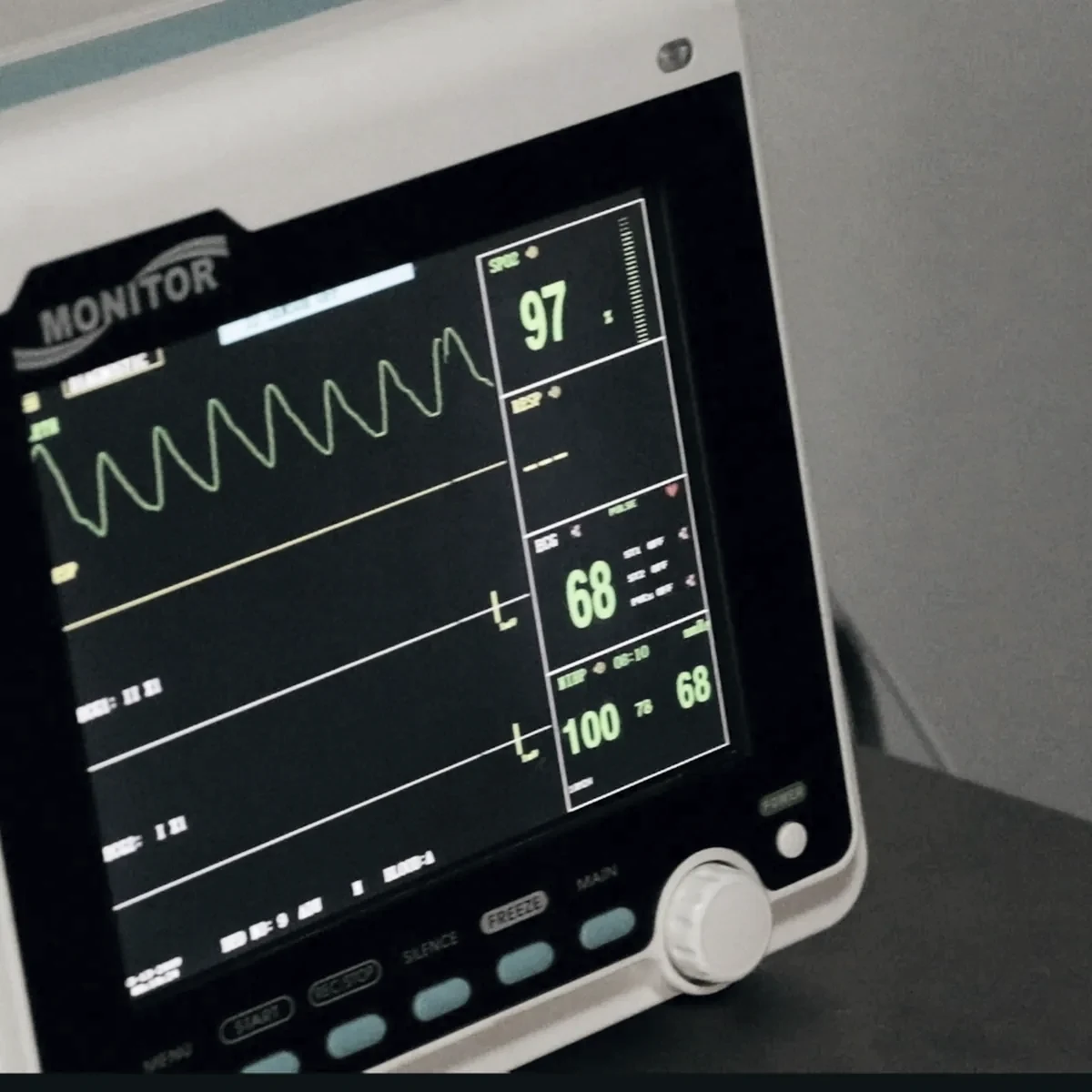 Patient monitor displaying vital-sign waveforms